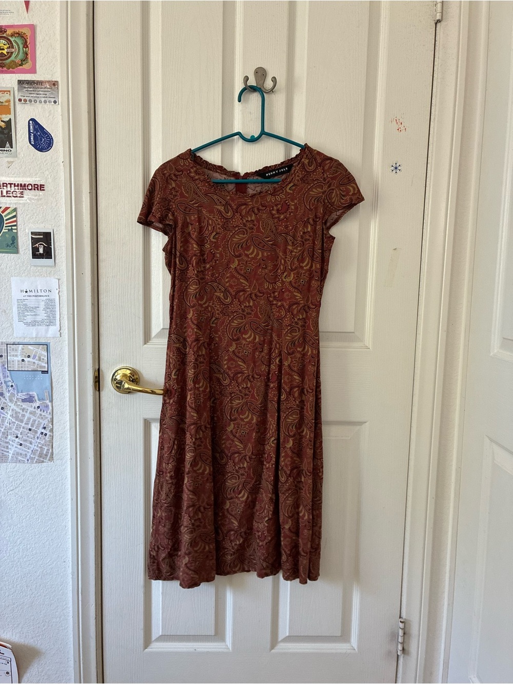 Paisley Midi Dress in Rust Brown